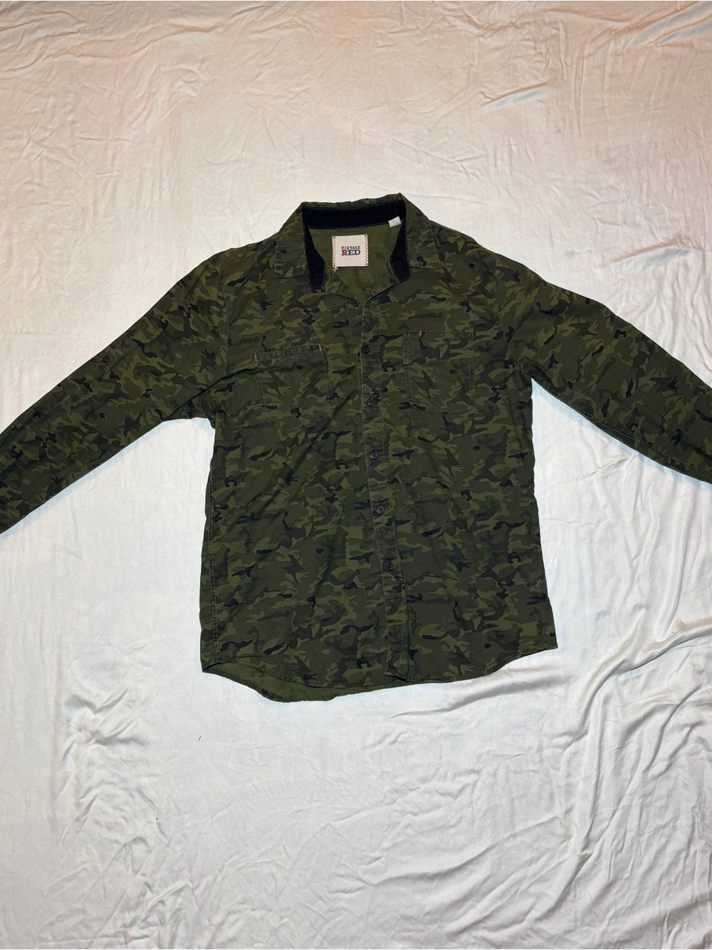 Men's Camo Button-Down Shirt in Olive Green